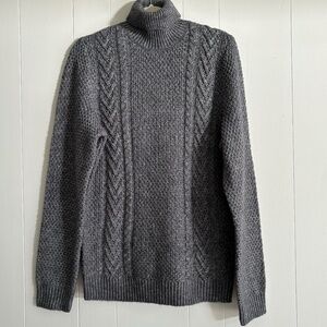 Marks and Spencer men's wool blend grey cable knit fishermen's sweater size M